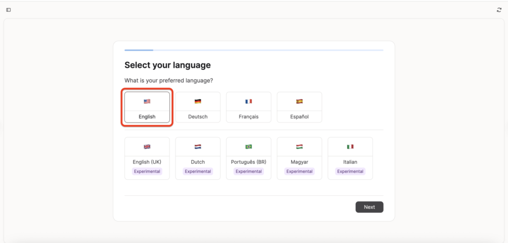 Capacities 言語選択画面