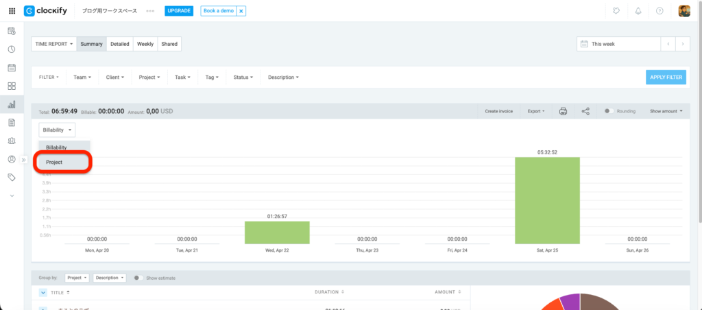 Billabilityからprojectへ切り替え